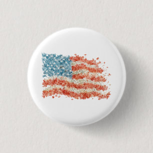 USA American Flag Floral 1 Inch Round Button