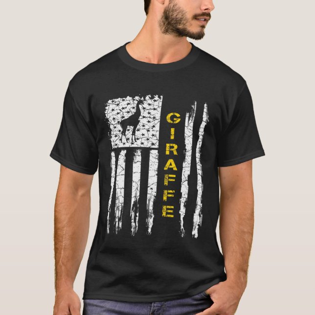 Usa American Flag Giraffe Animals Silhouette T-Shirt (Front)