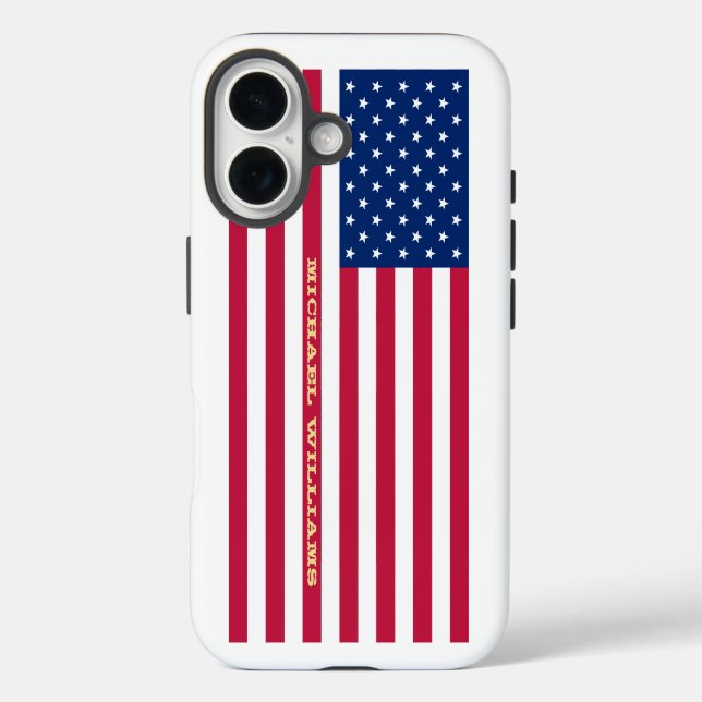USA American Flag Gold Monogrammed Patriotic Tough Case-Mate iPhone Case (Back)