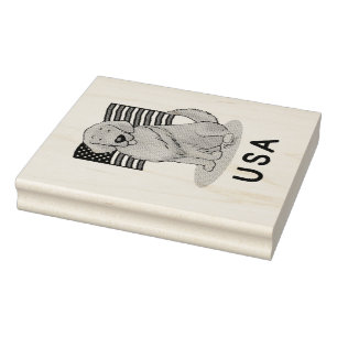 USA American Flag Golden Retriever Dog Patriotic Rubber Stamp