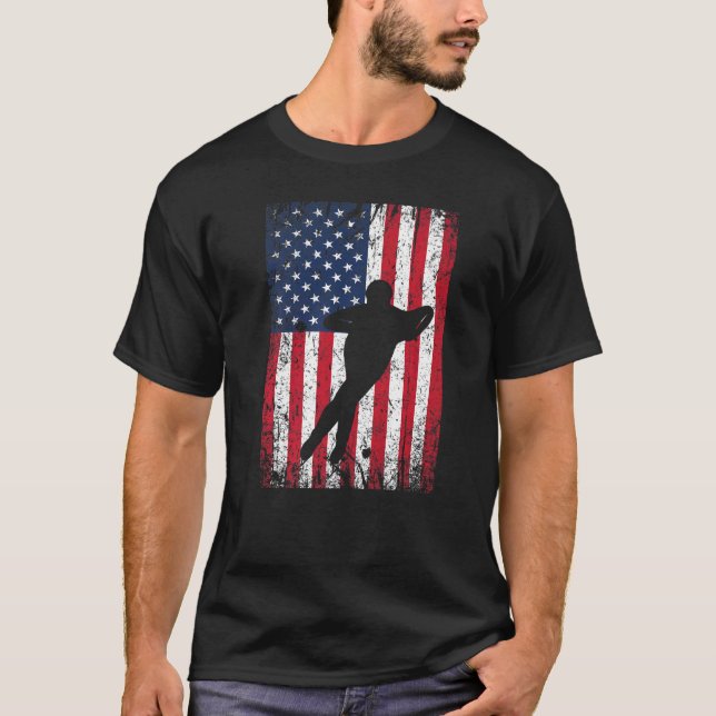 Usa American Flag Inline Speed Skating Ice Skater T-Shirt (Front)