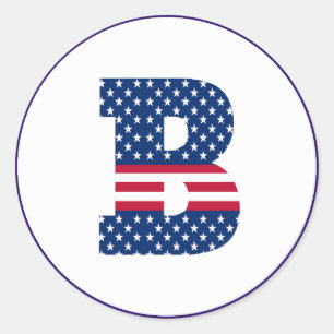 USA American Flag Letter B Classic Round Sticker
