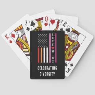 USA American Flag Love Wins LGBTQ Lesbian Pride Playing Cards