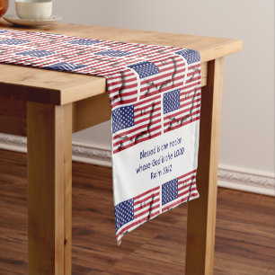 USA AMERICAN Flag Map Customized Scripture Short Table Runner