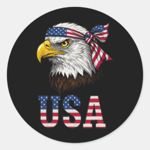 Usa American Flag Men Women Kids Bald Eagle Patrio Classic Round Sticker