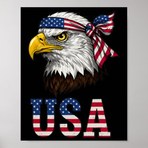 Usa American Flag Men Women Kids Bald Eagle Patrio Poster