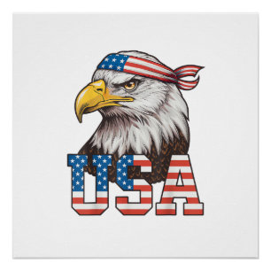 USA American Flag Men Women Kids Bald Eagle Patrio Poster