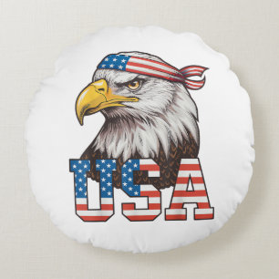 USA American Flag Men Women Kids Bald Eagle Patrio Round Pillow