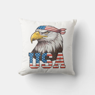 USA American Flag Men Women Kids Bald Eagle Patrio Throw Pillow