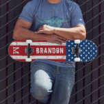 USA American Flag Monogram Patriotic Personalized  Skateboard<br><div class="desc">Show your American pride or give a special gift with this USA American Flag skateboard in a distressed worn grunge design. This united states of america flag skateboard design with stars and stripes in red white and blue is perfect for fourth of July parties, Memorial day party , family reunions,...</div>