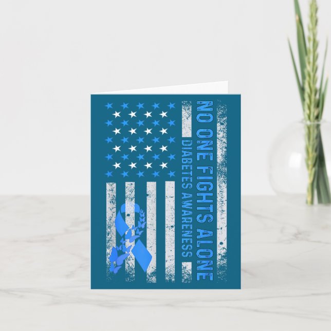 Usa American Flag No Fighting Alone Diabetes Aware Card (Front)
