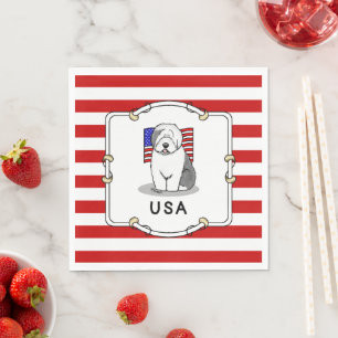 USA American Flag Old English Sheepdog (Grey 1) Napkin