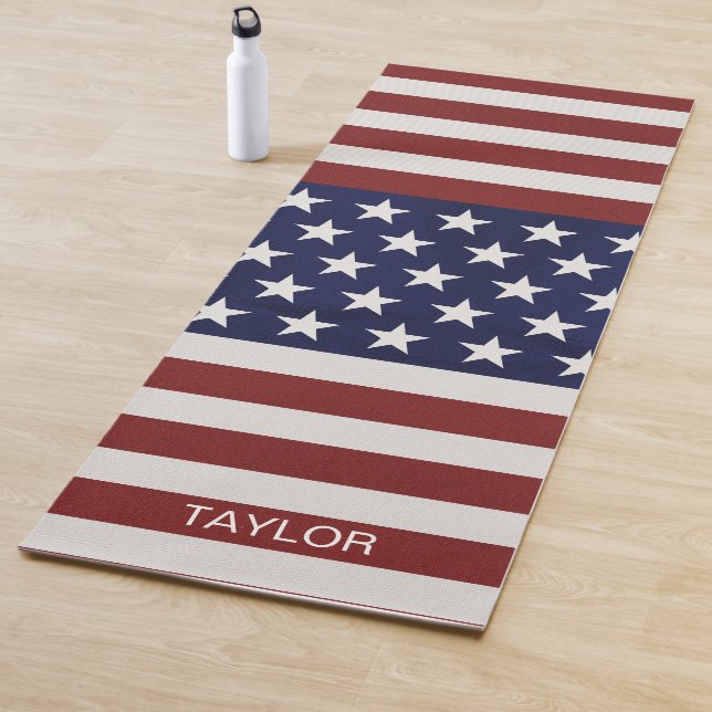 USA American Flag Patriotic Custom Name or Text Yoga Mat (In Situ)