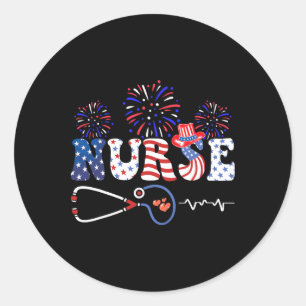 Usa American Flag Patriotic Nurse Stethoscope 4th  Classic Round Sticker
