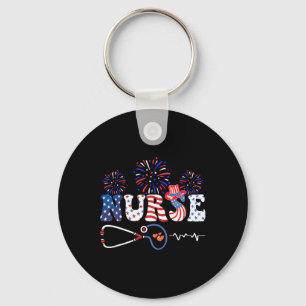 Usa American Flag Patriotic Nurse Stethoscope 4th Keychain
