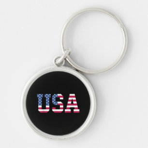 USA American Flag Patriotic Red White Blue Stars & Keychain