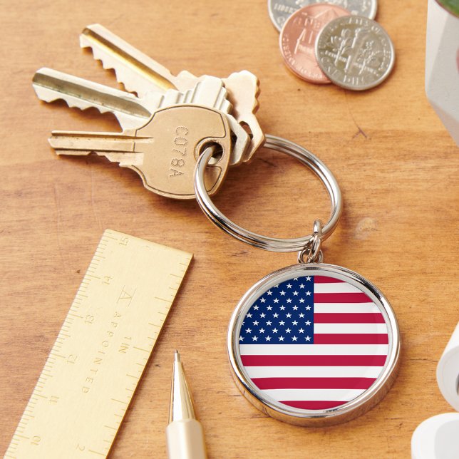 USA American Flag Patriotic Round Metal Keychain (USA American Flag Patriotic Round Metal Keychain)