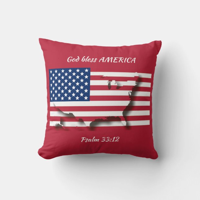 USA AMERICAN FLAG Patriotic Scripture Custom RED Throw Pillow (Front)