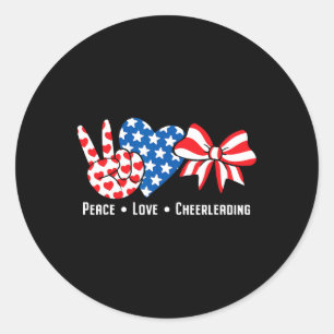 Usa American Flag Peace Love Cheerleading Cheerlea Classic Round Sticker