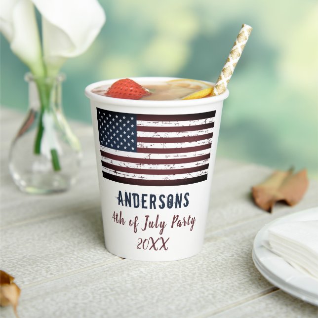 USA American Flag Personalized 4th July Patriotic  Paper Cups (Insitu)