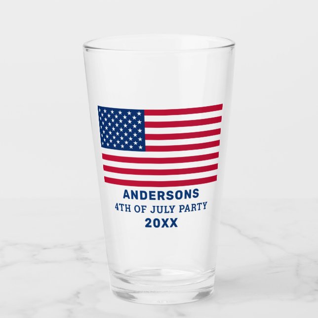 USA American Flag Personalized 4th of July Party Glass (Front)
