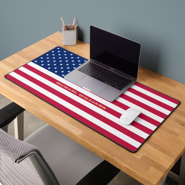 USA American Flag Personalized Monogram Patriotic Desk Mat (Office 2)