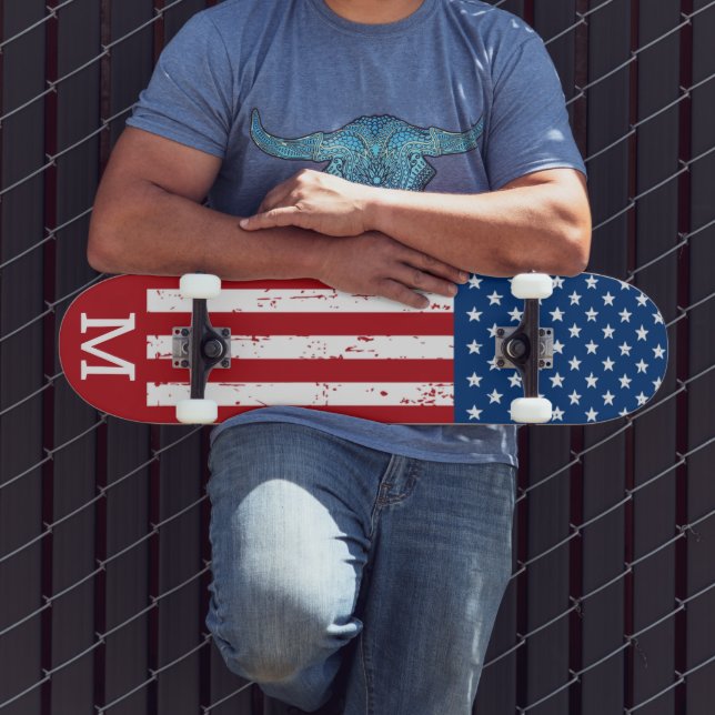 USA American Flag Personalized Monogram Patriotic  Skateboard (Outdoor 3)
