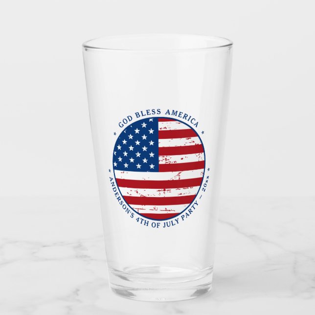 USA American Flag Personalized Red White Blue Glass (Front)