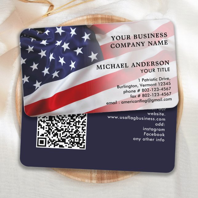 USA American Flag Professional QR Code Patriotic Business Card (Creator Uploaded)