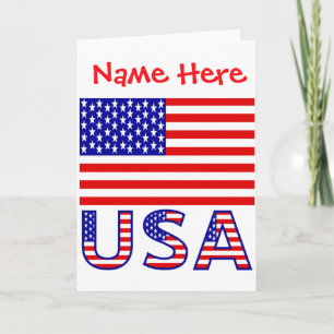 Usa American Flag Red Personalized Mens T Shirt  Card