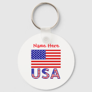 Usa American Flag Red Personalized Mens T Shirt  Keychain