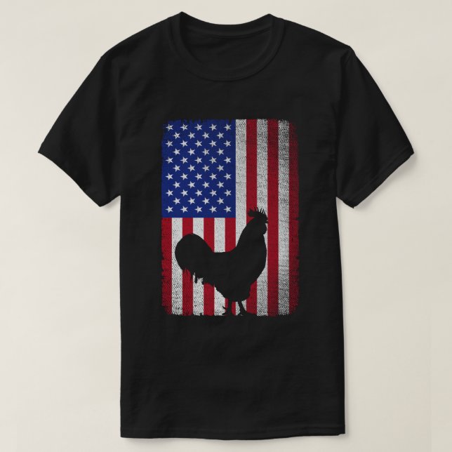 USA American Flag Rooster Lover 4th of July  T-Shirt (Design Front)