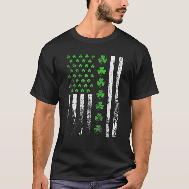 USA American Flag Shamrocks Irish St Patrick's Day T-Shirt (Front)