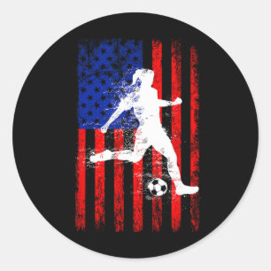 Usa American Flag Soccer Shirt For Girls Women Classic Round Sticker