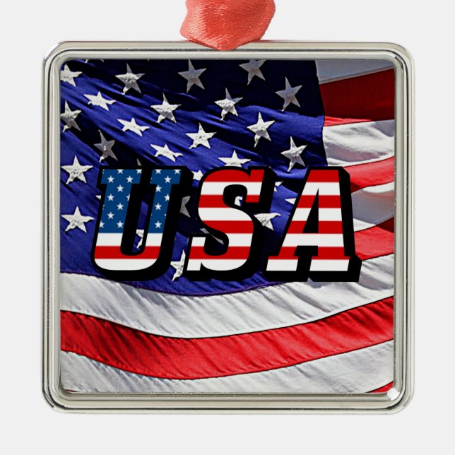 USA - American Flag Sq Metal Ornement de Noël (Devant)