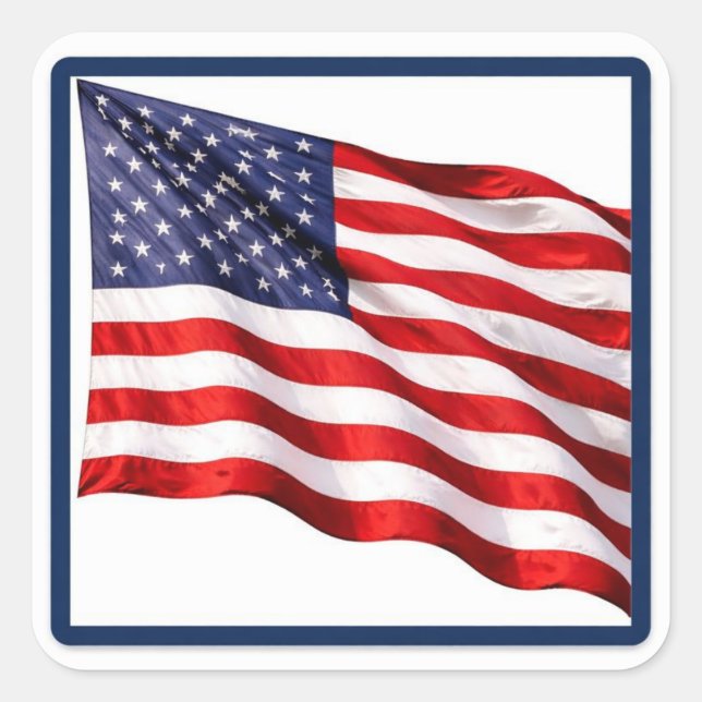 USA American Flag Square Sticker – Blue Border  (Devant)