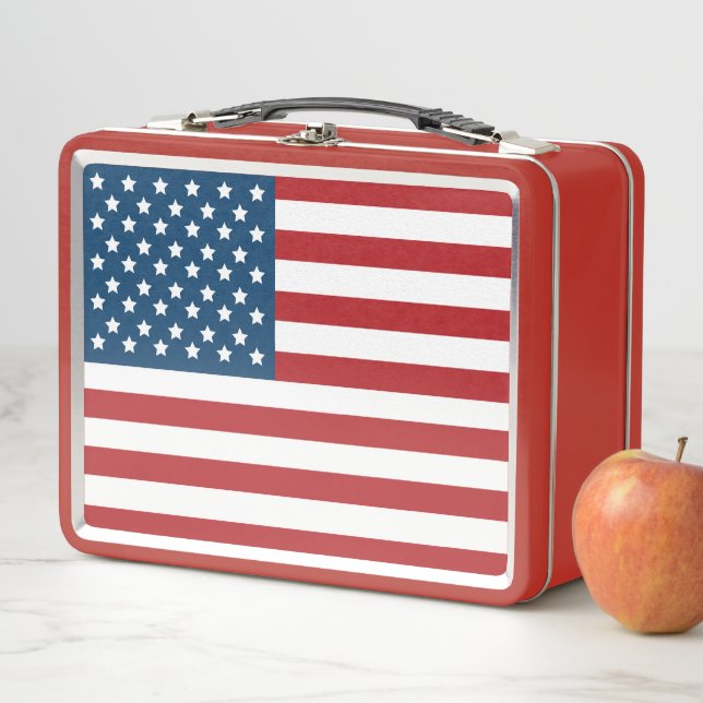 USA American Flag Stars and Stripes Metal Lunch Box (In Situ)