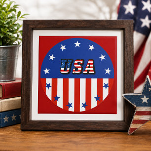 USA - American Flag & Stars in Circle Ceramic Tile