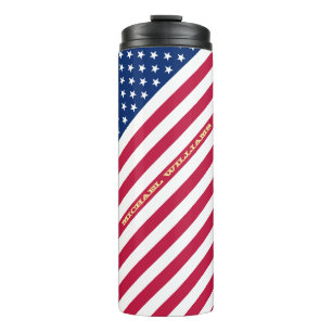 USA American Flag Stars Stripes Custom Monogrammed Thermal Tumbler