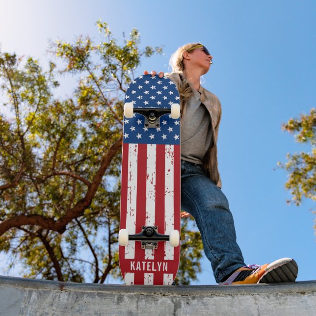 USA American Flag Stars Stripes Kids Personalized Skateboard (Outdoor 1)