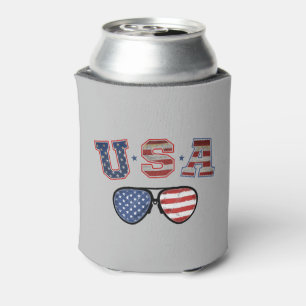 USA American Flag Sunglasses Veteran 4th Of July Can Cooler