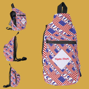 USA American Flag Tíled Red Personalization Sling Bag