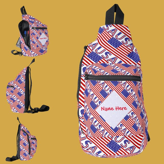 USA American Flag Tíled Red Personalization  Sling Bag (Creator Uploaded)