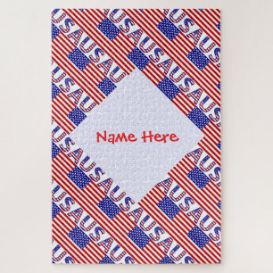 USA American Flag Tiled Red Personalized  Jigsaw Puzzle