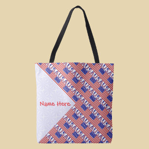 USA American Flag Tiled Red Personalized  Tote Bag