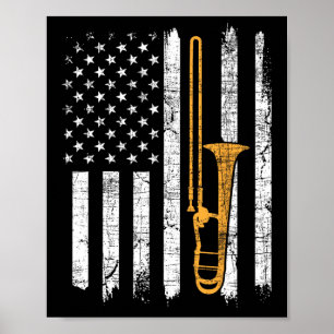 Usa American Flag Trombone - Trombonist Music Love Poster