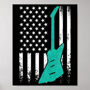 Usa American Flag Vintage Electric Rock Guitar 4th Poster