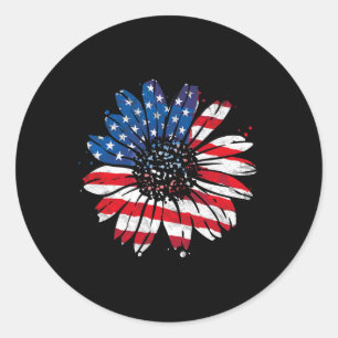 Usa American Flag Vintage Sunflower Happy 4th Of J Classic Round Sticker