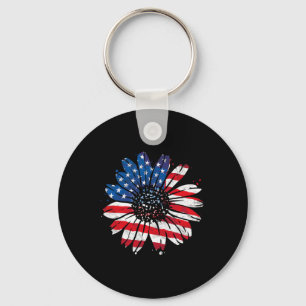 Usa American Flag Vintage Sunflower Happy 4th Of J Keychain