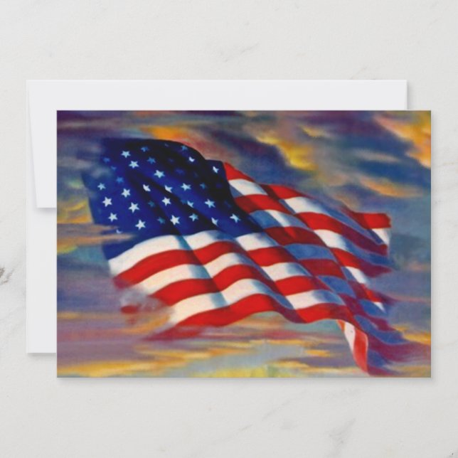 USA American Flag Waves Clouds Blank Invitations (Front)